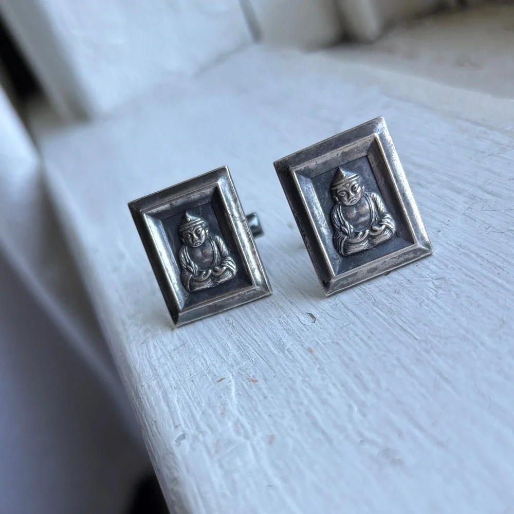 Vintage Gentry Silver Plate Buddha Cufflinks EUC